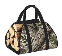 Large Camouflage-Tree-Bark-Texture Firewood Carrier Bag, 600d Oxford Cloth Log Tote With Reinforced Handles, Open-End Wood Hauling Bag For Fireplace, Wood Stove, Camping And Outdoor Storage