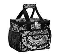 Large Camping Cooler bag for Picnic, Black Abstract Piano Vortex Collapsible Portable Travel Lunch Bag & Lunch Box for Men Women, 20L