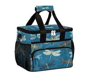 Large Camping Cooler bag for Picnic, Blue & Gold Dragonfly Pattern Collapsible Portable Travel Lunch Bag & Lunch Box for Men Women, 20L