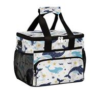 Large Camping Cooler bag for Picnic, Cute Cartoon Dolphin Whale Ocean Creatures Collapsible Portable Travel Lunch Bag & Lunch Box for Men Women, 20L