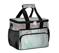 Large Camping Cooler bag for Picnic, Hanging Pink Flowers And Green Eucalyptus Leaf Collapsible Portable Travel Lunch Bag & Lunch Box for Men Women, 20L