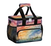 Large Camping Cooler bag for Picnic, Rainbow Stars Trees In The Forest Collapsible Portable Travel Lunch Bag & Lunch Box for Men Women, 20L