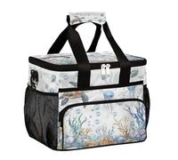 Large Camping Cooler bag for Picnic, Sea Turtle Starfish Jellyfish Underwater Creatures Collapsible Portable Travel Lunch Bag & Lunch Box for Men Women, 20L