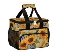 Large Camping Cooler bag for Picnic, Vintage Farmhouse Sunflowers Rustic Flower Collapsible Portable Travel Lunch Bag & Lunch Box for Men Women, 20L