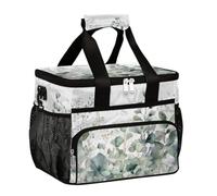 Large Camping Cooler bag for Picnic, Watercolor Border Branches Eucalyptus Leaves Collapsible Portable Travel Lunch Bag & Lunch Box for Men Women, 20L