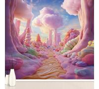 Large Candy Fantasy World Wallpaper, Cartoon Donuts Candy Wall Murals PVC Waterproof, Fairy Tale World Mural Peel and Stick Wall Decals for Living Room 390x260 cm