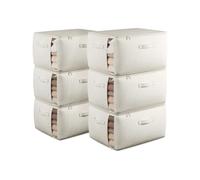 Large Canvas Clothes Storage Bags with Thick Handles and Clear Window, Foldable Cotton Linen Closet Organizer for Clothing, Blankets and Bedding, 6 Pack, Beige