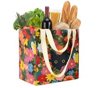 Large Canvas Grocery Tote Bag, Reusable Bag for Groceries,37x36x26cm | Canvas Build, Floral Print, 6 Inner Pockets and 2 Handle Straps, for Shopping and Daily Carry, Gym Travel Work