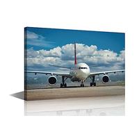 Large Canvas Paintings for Living Room Plane Jet Taxiing along The Runway Posters Artwork White Wall Art 1 Panel Aircraft Canvas Print Navy Blue Decor for Home Walls Framed Ready to Hang(24"Wx36"H)
