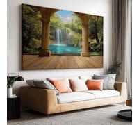 Large Canvas Print - Modern Wall Art Decor - HD Quality Picture - 3D Arched Columns Forest Waterfall for Living Room Bathroom Kitchen Bedroom Office Home Decor 140L x 70W CM Frameless