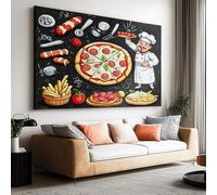 Large Canvas Print - Modern Wall Art Decor - HD Quality Picture - Cartoon Hand drawn Chef Pizza for Living Room Bathroom Kitchen Bedroom Office Home Decor 120L x 60W CM Frameless