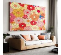 Large Canvas Print - Modern Wall Art Decor - HD Quality Picture - Floral Cartoon Plant Daisy for Living Room Bathroom Kitchen Bedroom Office Home Decor 120L x 60W CM Frameless