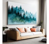 Large Canvas Print - Modern Wall Art Decor - HD Quality Picture - Foggy Forest Watercolor for Living Room Bathroom Kitchen Bedroom Office Home Decor 140L x 70W CM Frameless