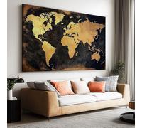 Large Canvas Print - Modern Wall Art Decor - HD Quality Picture - Golden World Map for Living Room Bathroom Kitchen Bedroom Office Home Decor 150L x 100W CM Frameless