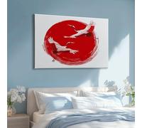 Large Canvas Print - Modern Wall Art Decor - HD Quality Picture - Japanese Traditional Art Red Sun Bird for Living Room Bathroom Kitchen Bedroom Office Home Decor 100L x 75W CM Frameless