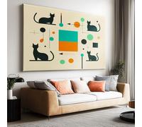 Large Canvas Print - Modern Wall Art Decor - HD Quality Picture - Medieval Line Cat for Living Room Bathroom Kitchen Bedroom Office Home Decor 150L x 100W CM Frameless