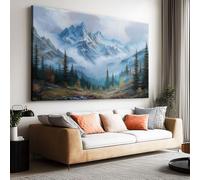 Large Canvas Print - Modern Wall Art Decor - HD Quality Picture - Misty Snowy Forest Mountains for Living Room Bathroom Kitchen Bedroom Office Home Decor 63 x 32 Inch (160 x 80 cm) Frameless