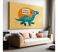 Large Canvas Print - Modern Wall Art Decor - HD Quality Picture - Music Theme Cartoon Headphone Dinosaur for Living Room Bathroom Kitchen Bedroom Office Home Decor 100L x 75W CM Frameless