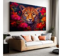 Large Canvas Print - Modern Wall Art Decor - HD Quality Picture - Surreal Animal Leopard Flower for Living Room Bathroom Kitchen Bedroom Office Home Decor 150L x 100W CM Frameless