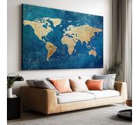 Large Canvas Print - Modern Wall Art Decor - HD Quality Picture - Vintage Texture World Map for Living Room Bathroom Kitchen Bedroom Office Home Decor 160L x 80W CM Frameless