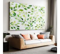 Large Canvas Print - Modern Wall Art Decor - Hd Quality Picture - Watercolor Green Leaves Vines For Living Room Bathroom Kitchen Bedroom Office Home Decor 150L X 100W Cm Frameless