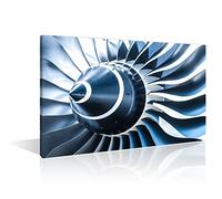 Large Canvas Prints for Living Room Turbine Blades Posters Giclee Artwork Blue Tone Jet Engine Blade Wall Art 1 Panel Prints on Canvas Framed Wall Decor Giclee for Home Ready to Hang(24" Wx36 H)