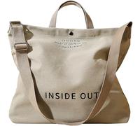 Large Canvas Tote Bag for Women 3 Small Inside Pockets-Vintage Crossbody Handbag for Work, Beach, Travel-16oz Cotton, Khaki, One Size