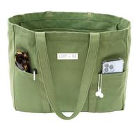 Large Canvas Tote Bag - Utility Tote with 2 Front Pockets and Laptop Sleeve, heavy duty everyday tote, Forest Green, XL