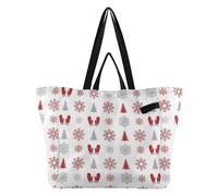 Large Canvas Tote Bags Foldable Kitchen Grocery Bags Everything Bag for Men Maternity delivery kit Essential Christmas White Red Grey Tree Snowflake Mitten