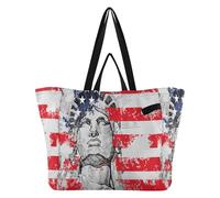 Large Canvas Tote Bags Large Capacity Kitchen Grocery Bags Everything Bag for Men Wedding Party Presents Usa - Statue Of Liberty & Stars - Stripes