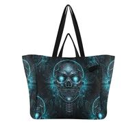 Large Canvas Tote Bags Large Capacity Kitchen Grocery Bags Laundry Bag for Men Shopping Trip Tech Skull Print