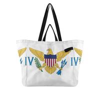 Large Canvas Tote Big Sturdy Kitchen Grocery Bags Shopping Tote Bag for Women Spa Shower Necessities, Us Virgin Islands Flag, One Size