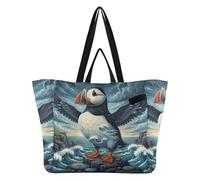 Large Canvas Tote Recycle Kitchen Grocery Bags Crafts Bag for Women Wedding Favor, Travel Coastal Cliff Collage