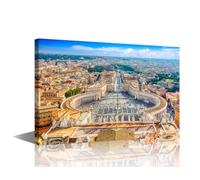 Large Canvas Wall Art 1 Piece Famous Saint Peter's Square in Vatican and Aerial view of the Rome City During Sunny Day Pictures Print on Canvas for Living Room Wall Decoration, 36" Wx24 H