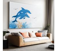 Large Canvas Wall Art Cartoon Ocean Animal Dolphin Coral Quality Picture Prints for Home Bedroom Living Room Walls Art Decor (160L x 80W CM, Frameless)
