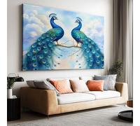 Large Canvas Wall Art Fantasy Elegant Peacock Illustration Quality Picture Prints for Home Bedroom Living Room Walls Art Decor (120L x 80W CM, Frameless)