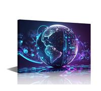 Large Canvas Wall Art Future Energy Power Technology and Internet Connection Concept Pictures Posters, 1 Panel Modern Wall Art for Home Decoration, Framed Ready to Hang, 36"Wx24"H