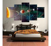 Large Canvas Wall Art Solar System, Planets Decorating 5 Panel Hd Print For Home Living Room - Without Frame: 150 X 80 Cm Hotel Restaurant Office Home Decor Poster Wall Art Mural Photo