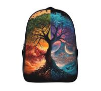 large capacit bag 3d printing yin-yang art two compartment casual daypack funny cool sunset tree travel backpack with side mesh pouch-16inch,sturdy casual rucksack for teens and adults