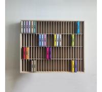 Large Capacity 100-Slot Cassette Tape Storage Rack for Table or Wall Mount, Solid Wood Cassette Holder Audio Tape Organizer, 60.4 c 6.5 c 49.5 cm