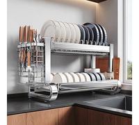 Large Capacity 2/3-Tier Stainless Steel Dish Drying Rack with Removable Cutlery Basket Space-Saving Home Dish Storage Rack Perfect for Countertop Storage(Silver,43 * 26.5 * 33cm/16.9 * 10.4 * 13in)
