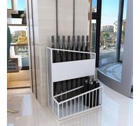 Large-Capacity 2-Tier Metal Umbrella Stand with Drainage Hole Holds 15-30 Umbrellas Ideal for Hotels Offices Banks & Schools White 36x25x50cm