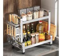 Large-Capacity 304 Stainless Steel Condiment Rack,Multi-Functional Kitchen Storage for Oil,and Vinegar,countertop,Suitable for Dishwasher countertops(Double Layer,53cm/20.9in)