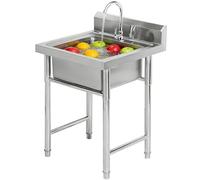 Large Capacity 304 Stainless Steel Freestanding Sink with Stand & Tap, Heavy Duty Commercial Kitchen Sink for Catering, Home, Laundry Room & Outdoor