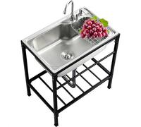 Large Capacity 304 Stainless Steel Freestanding Sink with Stand & Tap, Heavy Duty Commercial Kitchen Sink for Catering, Home, Laundry Room & Outdoor