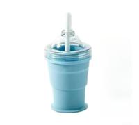 Large Capacity 325ml Folding Silicone Ice for mold Cup with Straw, Portable Ice Ball Maker for Outdoor Travel Camping(Blue)