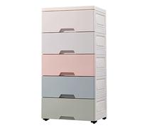 Large Capacity 6-Layer Pink Plastic Drawer Storage Cabinet - 42cm Thick Wardrobe Organizer for Home, Office, and Kids' Rooms (Mixed Color 5 layers)