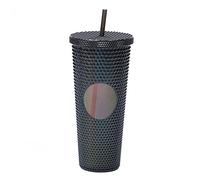 Large Capacity 710ML/24OZ Fully Studded Matte Tumbler Reusable Plastic Water Cup with Wide Opening Leak-Proof Lid and Straw