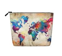 Large Capacity Abstract World Map Printed Single-Layer Faux Linen Cosmetic Bag Personal Care Organizer Suitable for Various Occasions