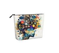Large Capacity Artificial Intelligence Brain Print Fake Hemp Makeup Bag,Toiletry Bag,Travel Bag Pouch with Zipper.